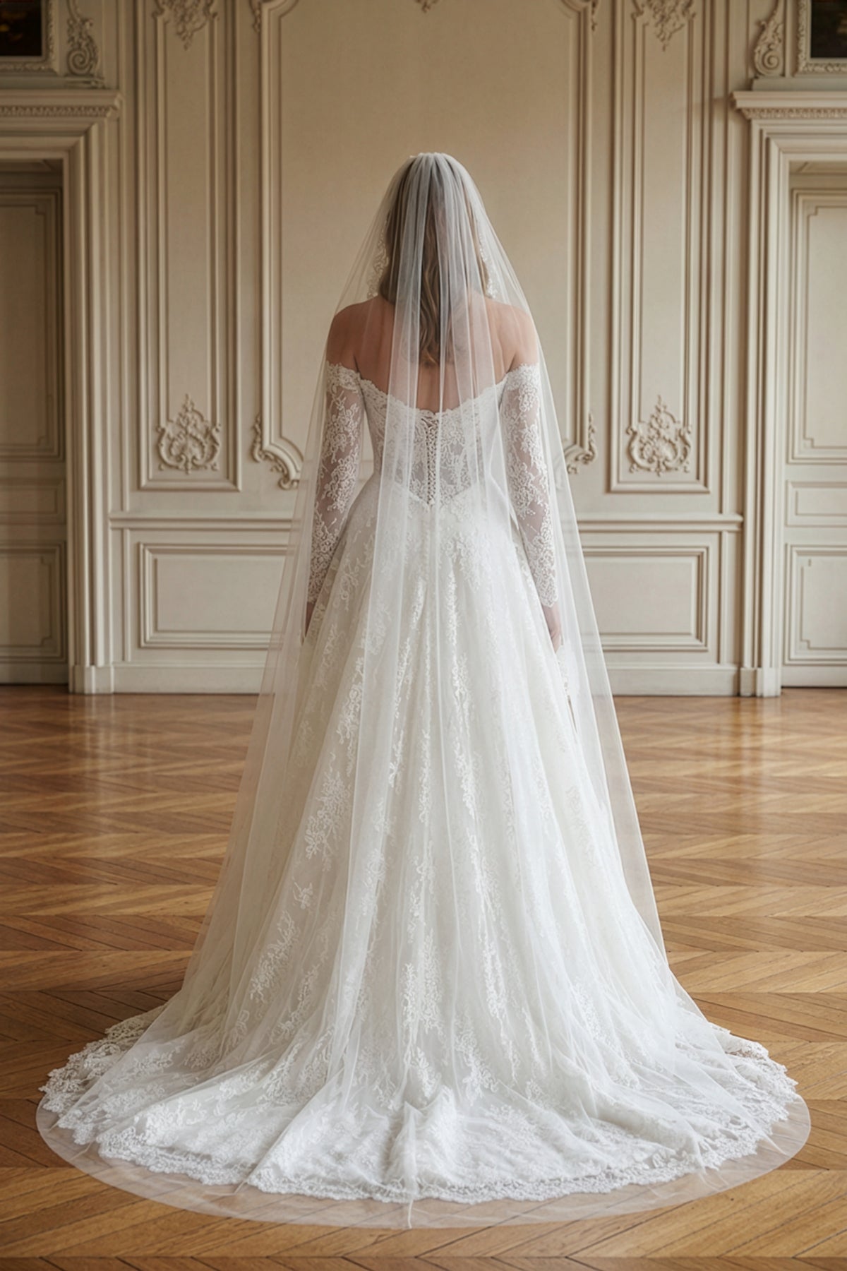 Annabella Gelinlik – Transparan Dantel Detaylı, Kuyruk Uzantılı Zarif Tasarım