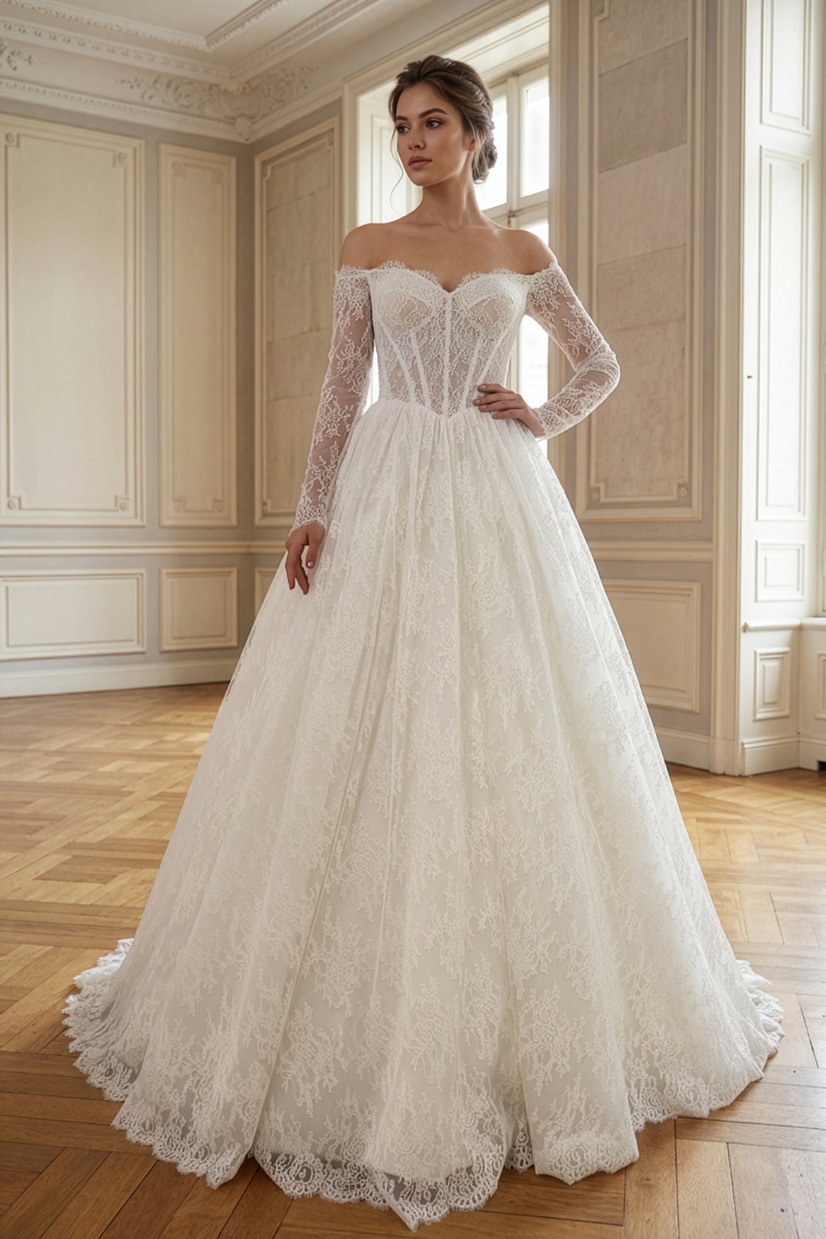 Annabella Helen Gelinlik – Büzgülü Dantel Detaylı Zarif Tasarım