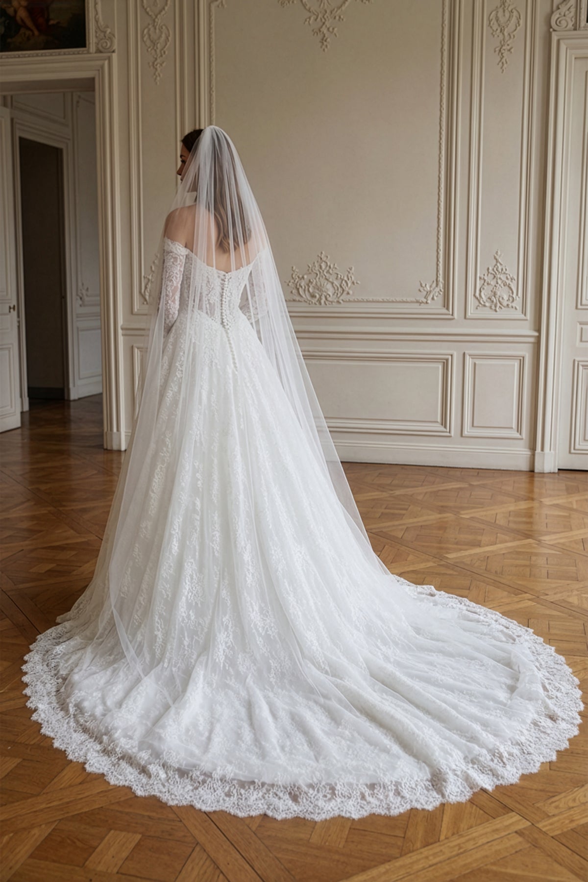 Annabella Helen Gelinlik – Omuzları Açık, Uzun Kollu Zarif Dantel Tasarım