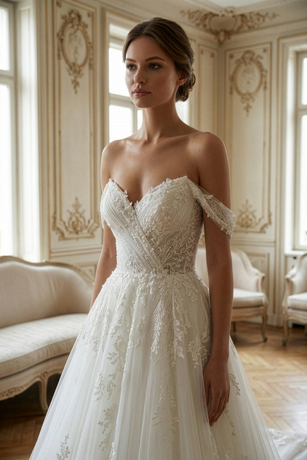 Annabella Helen Gelinlik – Üç Boyutlu Yaprak Detaylarıyla Sofistike, Duru ve Doğal Zarafeti Yansıtan Özgün Tasarım