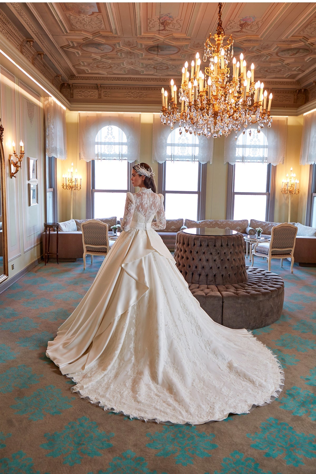 Annabella Vatka Kollu Pullu Lez Drape Kalın Kemer Pileli Kabarık Gelinlik - Annabella Bridal – Modern ve Zamansız Gelinlik Tasarımları - Annabella