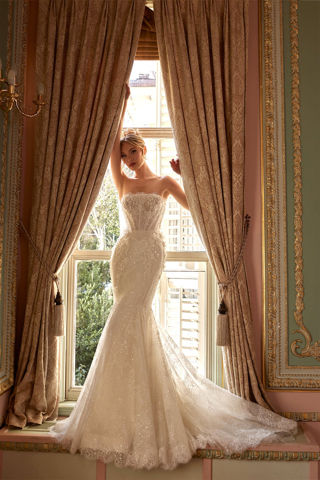 Kalp Yaka 3D Floral Fransız Dantel Çıkarılabilir Kollu Drape Detaylı Balık Gelinlik | Annabella Bridal - Annabella Bridal – Modern ve Zamansız Gelinlik Tasarımları - Annabella