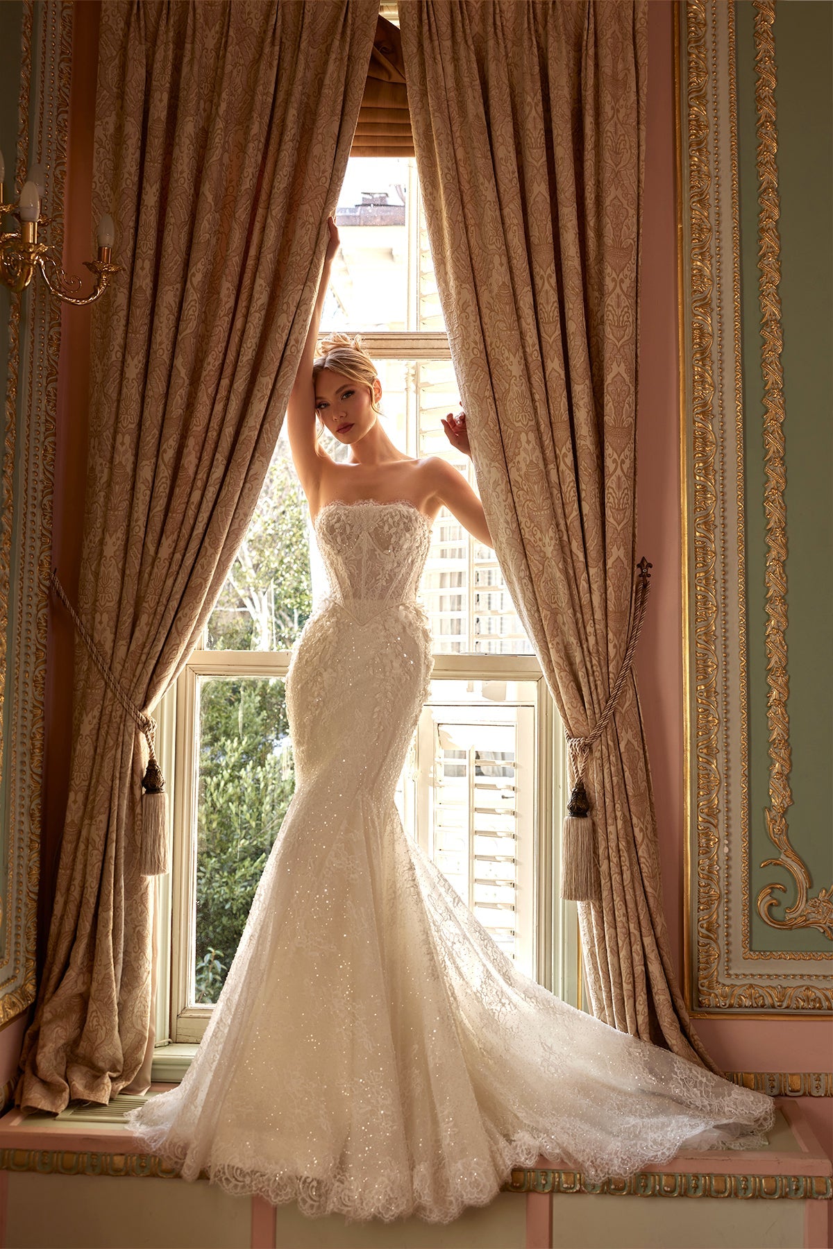 Kalp Yaka 3D Floral Fransız Dantel Çıkarılabilir Kollu Drape Detaylı Balık Gelinlik | Annabella Bridal - Annabella Bridal – Modern ve Zamansız Gelinlik Tasarımları - Annabella