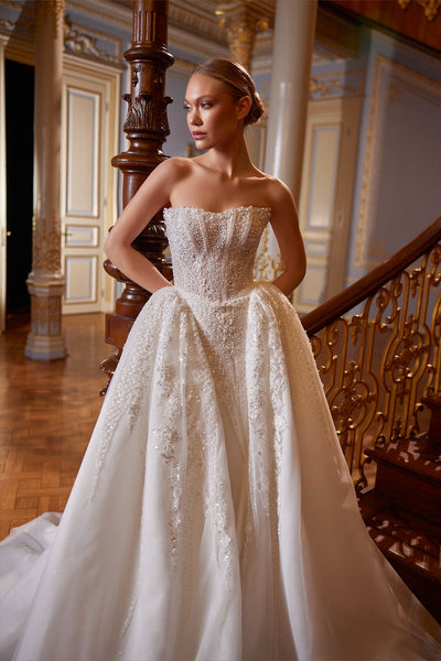 Crystal Embellished Strapless Mermaid Princess 2-in-1 Wedding Dress